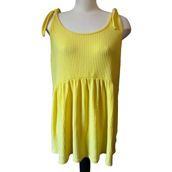 Vintage Spin USA Tank Top Sz 1XL Womens Yellow Plus Size Blouse Oversized Tie Sh - Picture 1 of 13